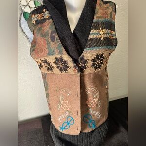 Anne Marie Chavalie Embroidered And Wooden Beaded Vest Sz Sm